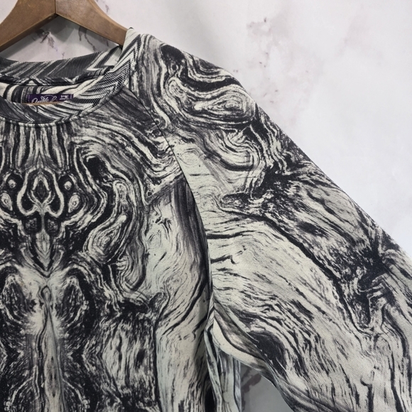 Double Needle Sweatshirt Mens Large Vintage Y2K Black Crew Pullover Abstract - Picture 11 of 12